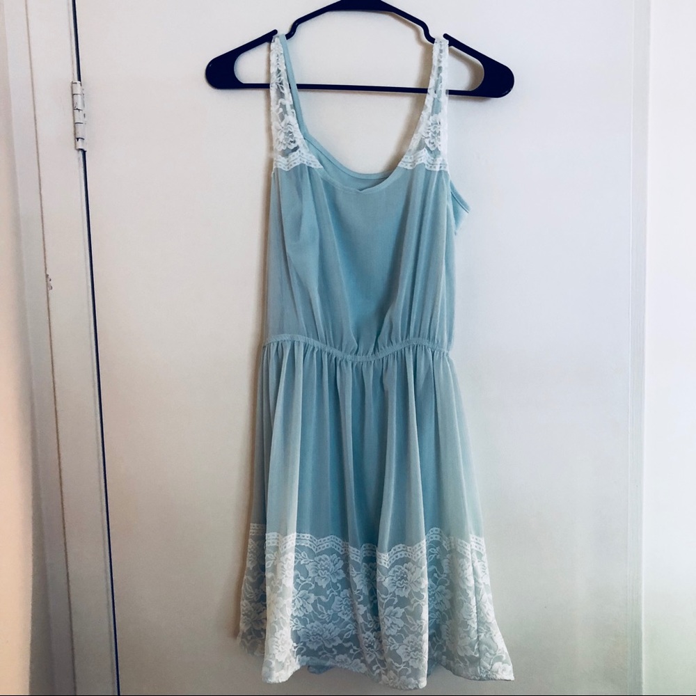 WORN ONCE Mint Lace Ruched Waistband Dress